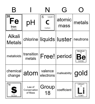 Periodic Table & Chemistry Bingo Card
