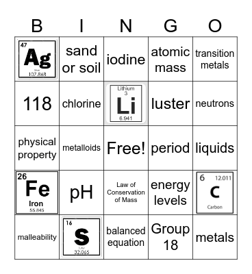Periodic Table & Chemistry Bingo Card