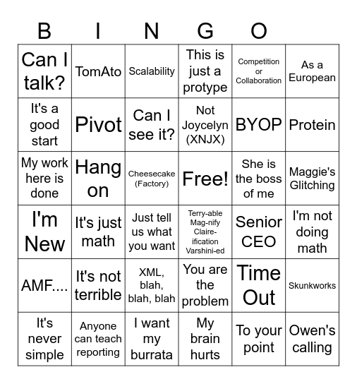BLU Leadership Bingo Card