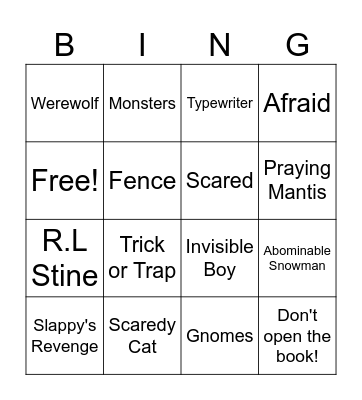 Goosebumps Bingo Card