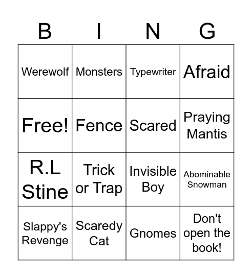 Goosebumps Bingo Card