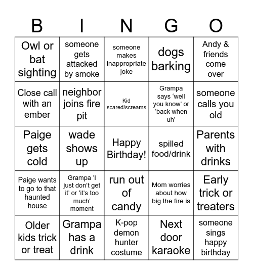 Dad’s Fire Pit Bingo Card Bingo Card