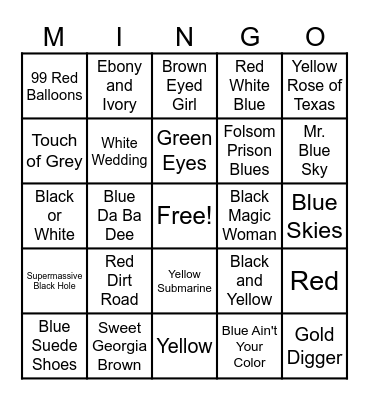 Music in Living Color Bingo Card