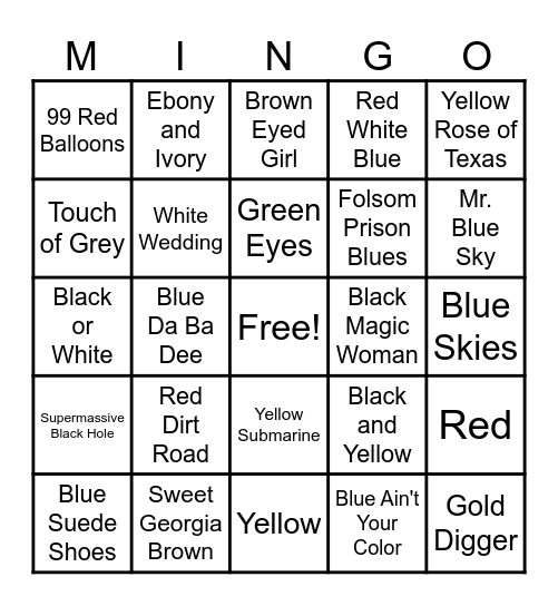 Music in Living Color Bingo Card