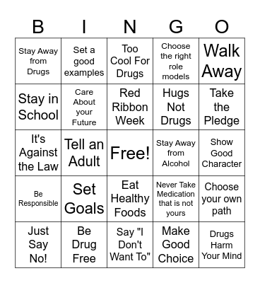 Red Ribbon Week Bingo Card