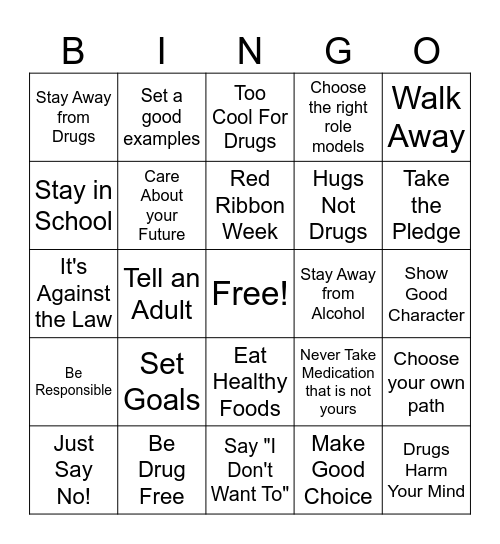 Red Ribbon Week Bingo Card