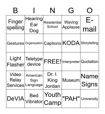 Deaf Culture Bingo Card