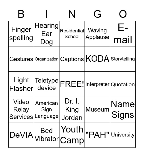 Deaf Culture Bingo Card