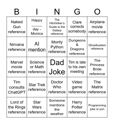 Nerd Bingo Card