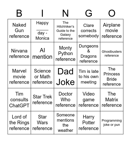 Nerd Bingo Card