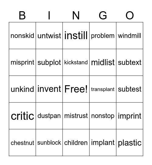 3.2 Multi-Syllabic Closed Syllables w/ Blends Bingo Card