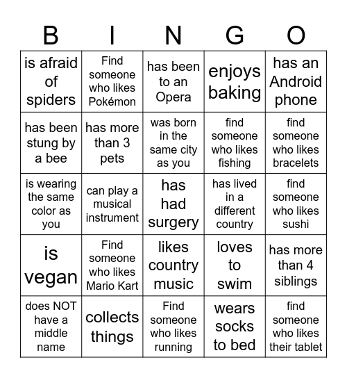 Find Someone Who... Bingo Card