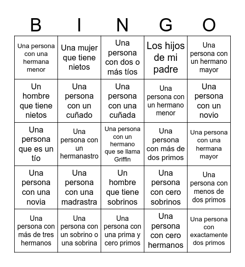 Bingo de la familia Bingo Card