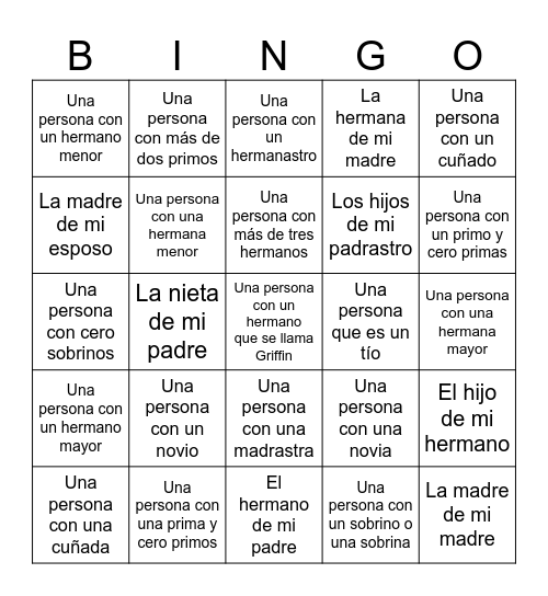 Bingo de la familia Bingo Card