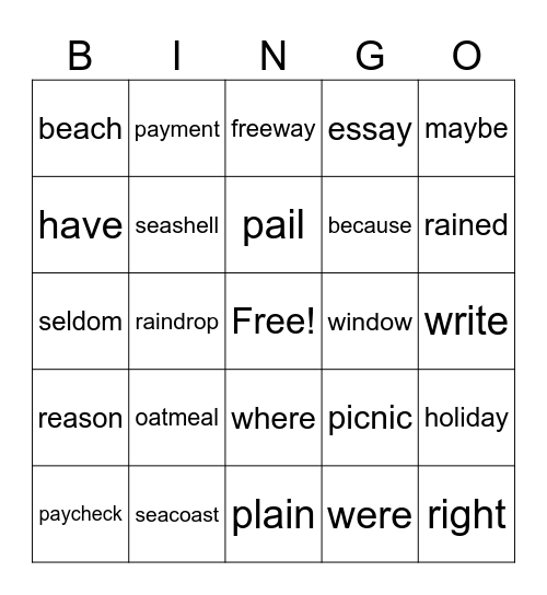 4th Grade Bingo Card