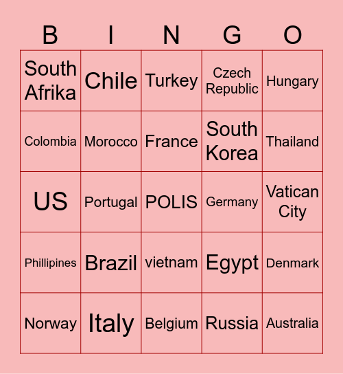 Bin-Go Abroad! Bingo Card