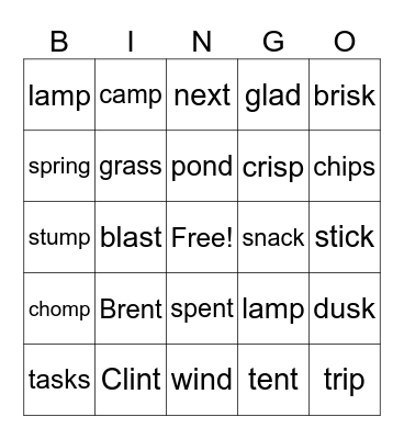 The Camp Trip Bingo Card