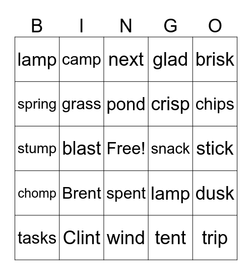 The Camp Trip Bingo Card