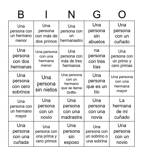 Bingo de la familia Bingo Card