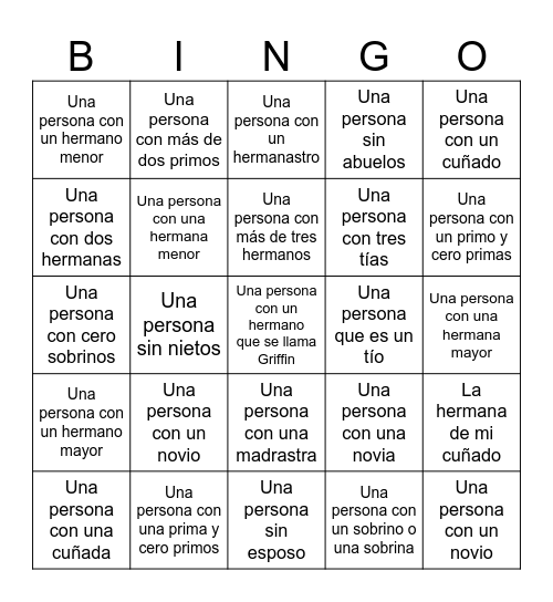 Bingo de la familia Bingo Card