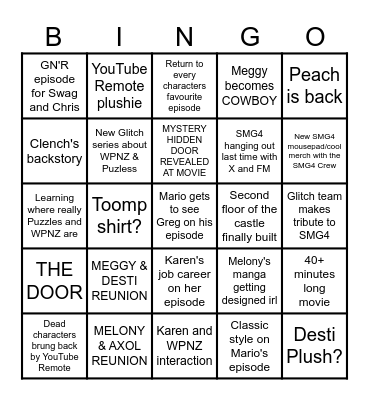 LAST 8 SMG4 EPISODES - BINGO CARD Bingo Card