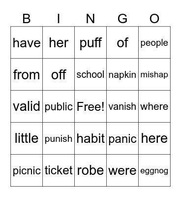 3rd Grade Bingo Card