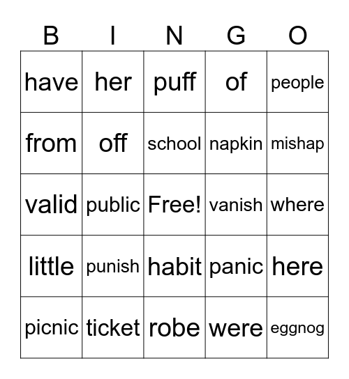 3rd Grade Bingo Card