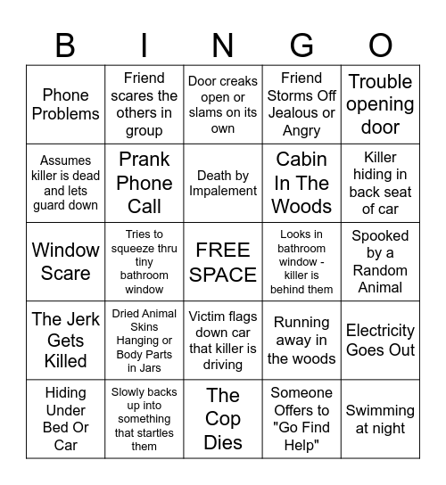HORROR MOVIE BINGO Card