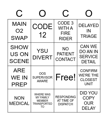 CON EMS Bingo Card