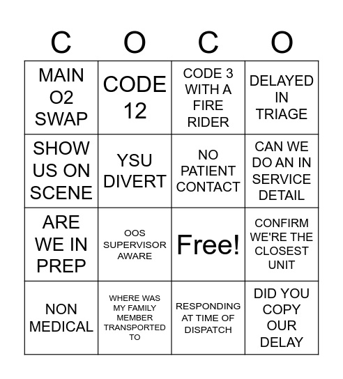 CON EMS Bingo Card