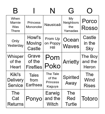 Ghibli Bingo Card