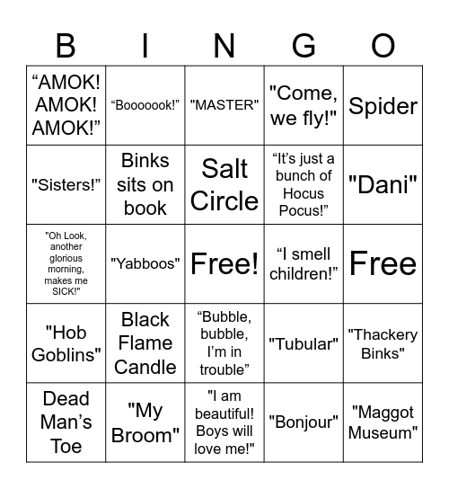 Hocus Pocus Bingo Card