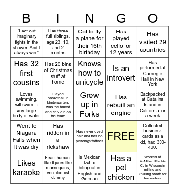 Employee Facts Bingo Card