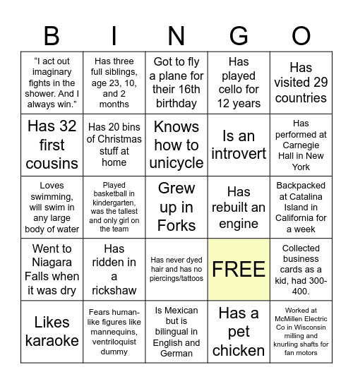Employee Facts Bingo Card