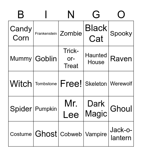 Halloween Bingo Card