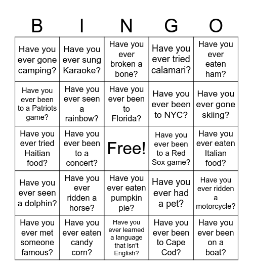 PRESENT PERFECT Bingo Card