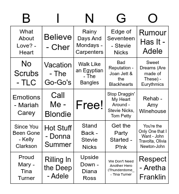 Female Singers Bingo Card