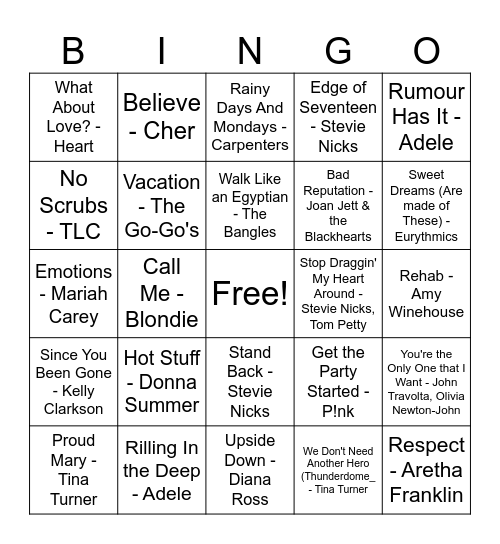 Female Singers Bingo Card