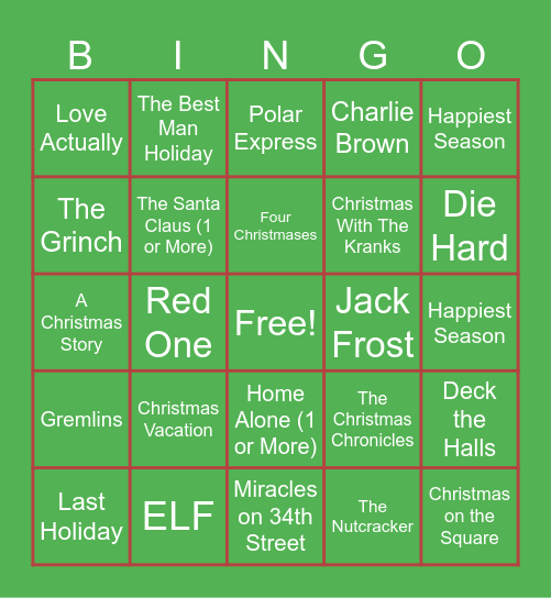Winter Movie Bingo Card