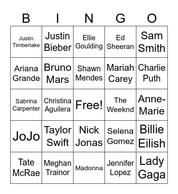 Musical Bingo Card