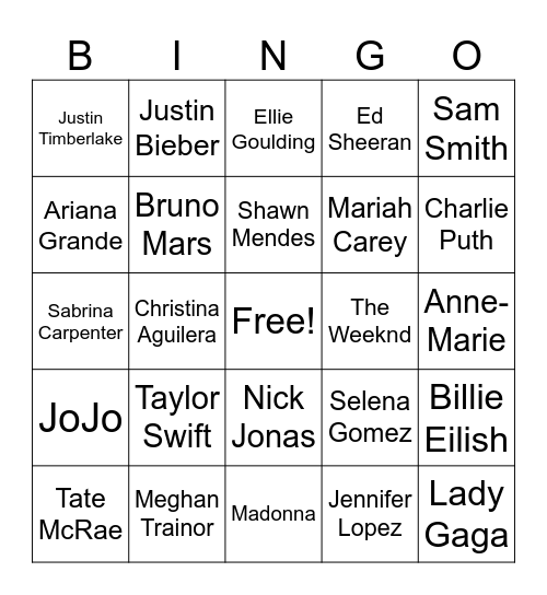 Musical Bingo Card