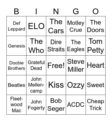Classic Rock Bands Bingo Card