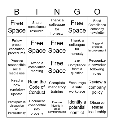 Compliance and Ethics Week 2025 Bingo Card