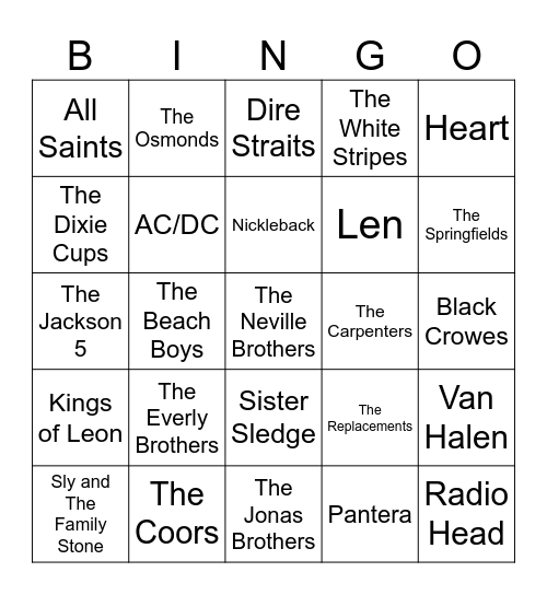 Bands with Family Members Bingo Card