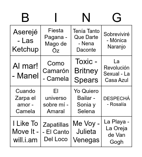Bingo musical de l'ÉSFesta! Bingo Card