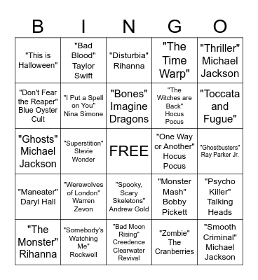 Halloween Musical Bingo Card