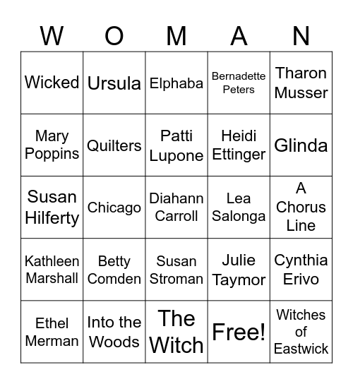 Women in Musical Theatre Bingo Card