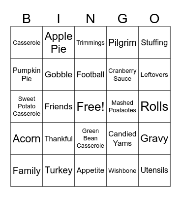 Thanksgiving Bingo Card