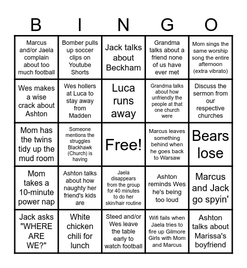 Davidson Sunday 11/2/2025 Bingo Card