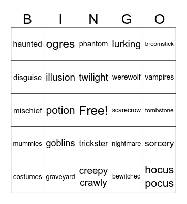 Halloween Bingo Card